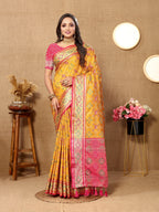 Vedant Vastram Mustard Color Kanjeevaram Patola Silk Saree - Mustard | Grocsy