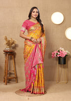 Vedant Vastram Mustard Color Kanjeevaram Patola Silk Saree - Mustard | Grocsy