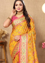 Vedant Vastram Mustard Color Kanjeevaram Patola Silk Saree - Mustard | Grocsy