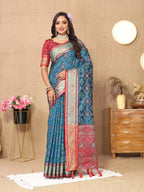 Vedant Vastram Navy Blue Color Kanjeevaram Patola Silk Saree - Navy Blue | Grocsy