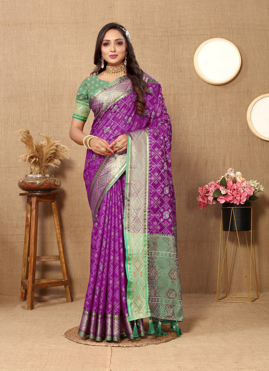 Vedant Vastram Purple Color Kanjeevaram Patola Silk Saree - Purple | Grocsy