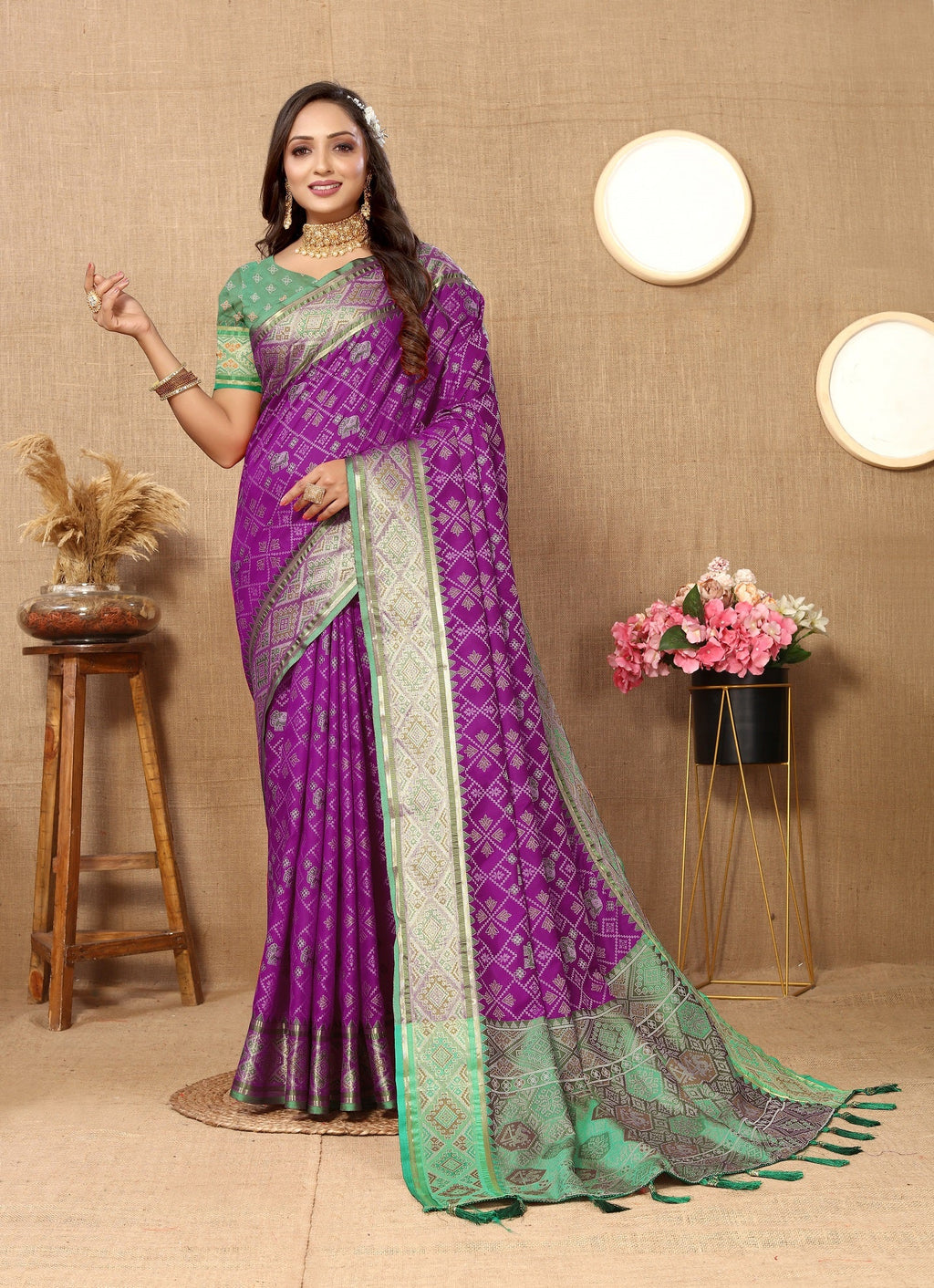 Vedant Vastram Purple Color Kanjeevaram Patola Silk Saree - Purple | Grocsy