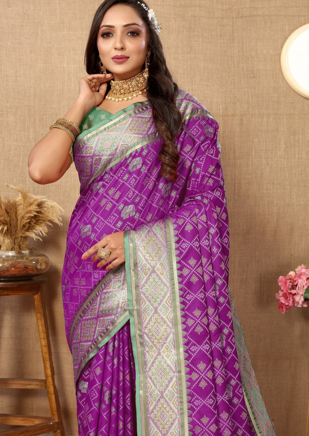 Vedant Vastram Purple Color Kanjeevaram Patola Silk Saree - Purple | Grocsy