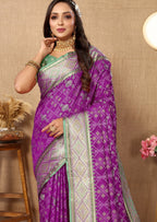 Vedant Vastram Purple Color Kanjeevaram Patola Silk Saree - Purple | Grocsy