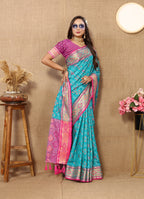Vedant Vastram Rama Color Kanjeevaram Patola Silk Saree - Rama | Grocsy