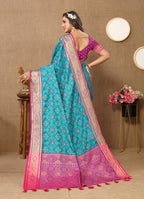 Vedant Vastram Rama Color Kanjeevaram Patola Silk Saree - Rama | Grocsy