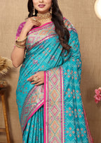 Vedant Vastram Rama Color Kanjeevaram Patola Silk Saree - Rama | Grocsy