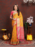 Vedant Vastram Mustard Color Kanjeevaram Patola Silk Saree - Mustard | Grocsy