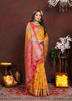 Vedant Vastram Mustard Color Kanjeevaram Patola Silk Saree - Mustard | Grocsy