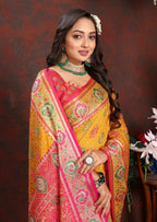 Vedant Vastram Mustard Color Kanjeevaram Patola Silk Saree - Mustard | Grocsy