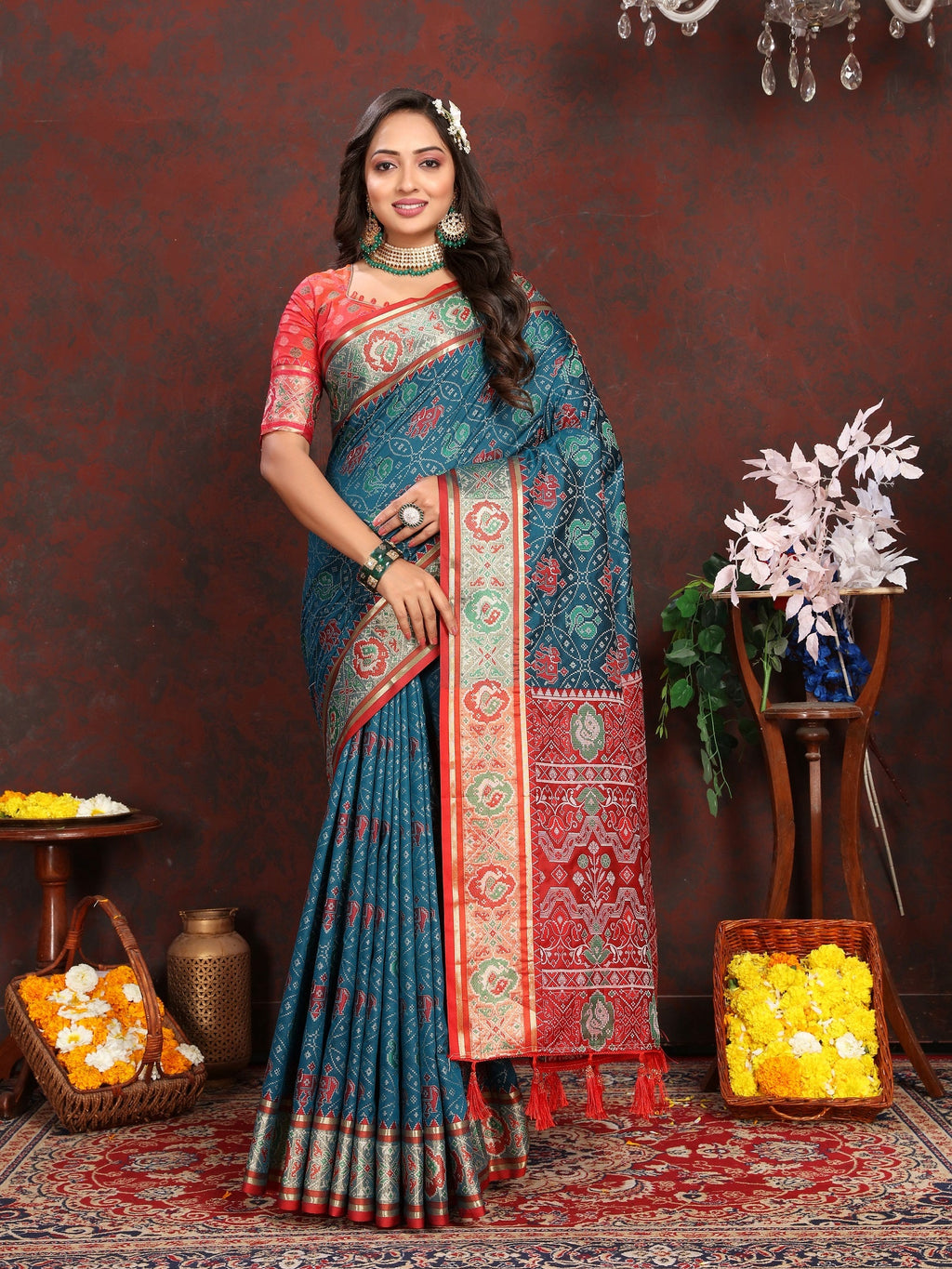 Vedant Vastram Navy Blue Color Kanjeevaram Patola Silk Saree - Navy Blue | Grocsy