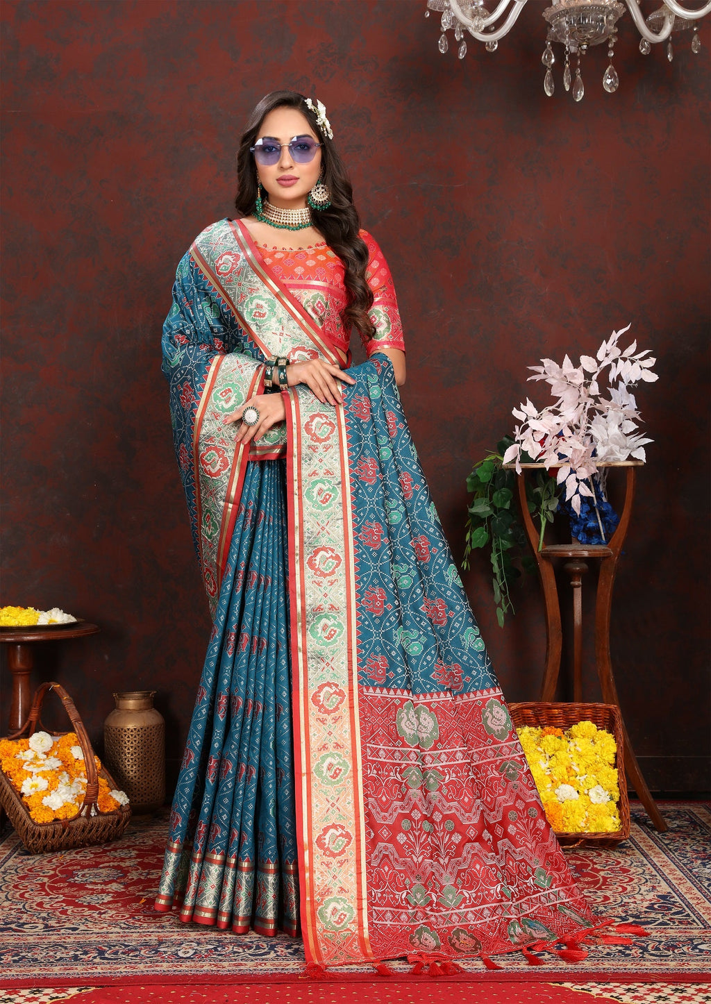Vedant Vastram Navy Blue Color Kanjeevaram Patola Silk Saree - Navy Blue | Grocsy