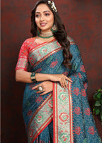 Vedant Vastram Navy Blue Color Kanjeevaram Patola Silk Saree - Navy Blue | Grocsy