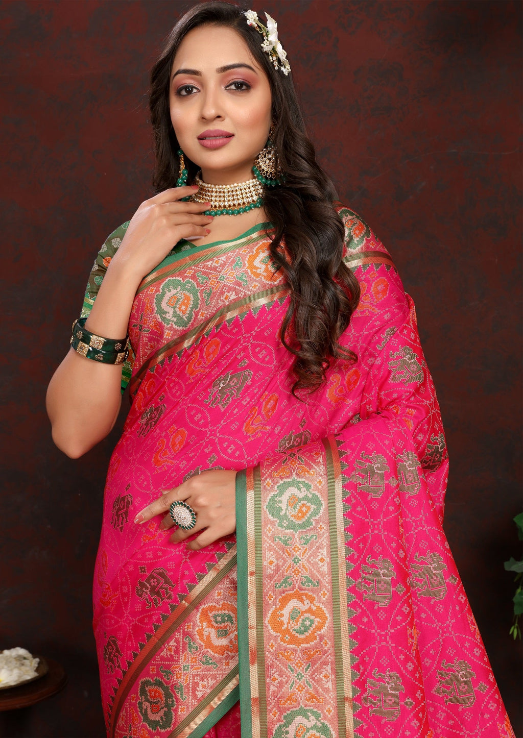 Vedant Vastram Pink Color Kanjeevaram Patola Silk Saree - Pink | Grocsy
