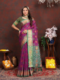 Vedant Vastram Purple Color Kanjeevaram Patola Silk Saree - Purple | Grocsy