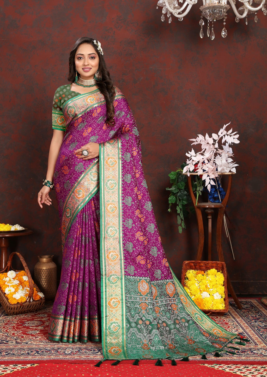 Vedant Vastram Purple Color Kanjeevaram Patola Silk Saree - Purple | Grocsy