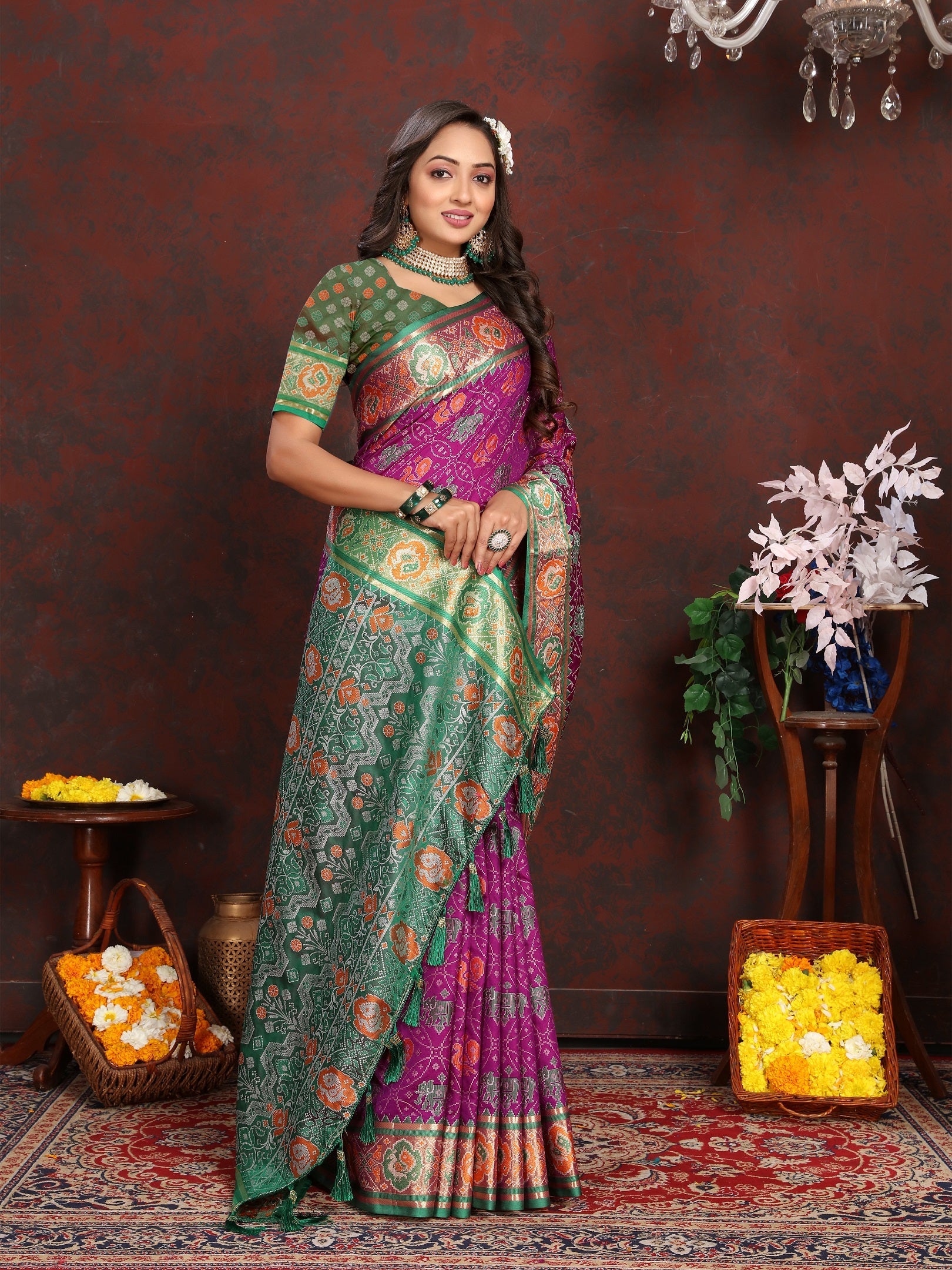 Vedant Vastram Purple Color Kanjeevaram Patola Silk Saree - Purple | Grocsy