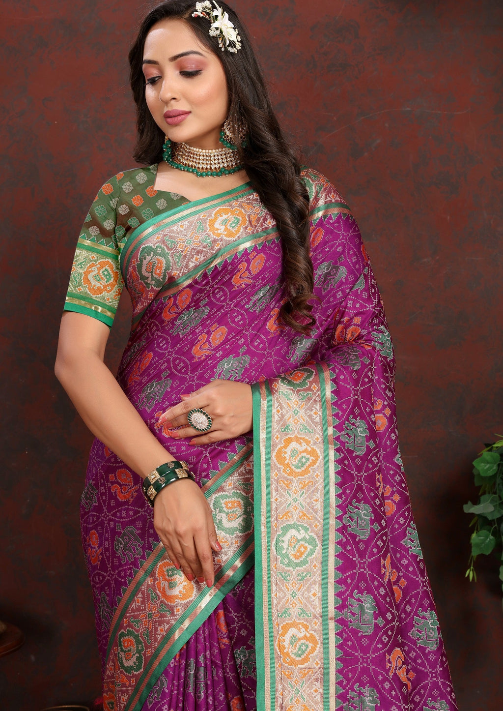 Vedant Vastram Purple Color Kanjeevaram Patola Silk Saree - Purple | Grocsy
