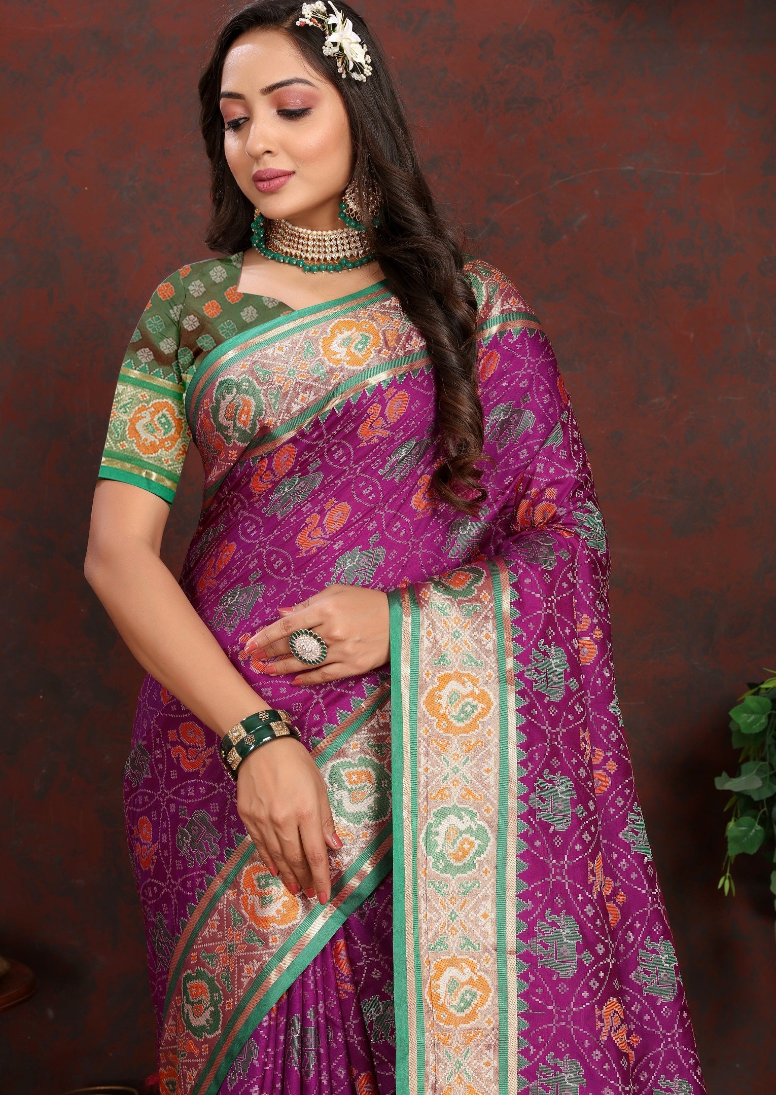 Vedant Vastram Purple Color Kanjeevaram Patola Silk Saree - Purple | Grocsy
