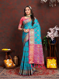 Vedant Vastram Rama Color Kanjeevaram Patola Silk Saree - Rama | Grocsy
