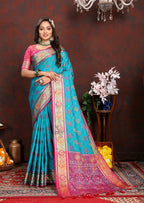 Vedant Vastram Rama Color Kanjeevaram Patola Silk Saree - Rama | Grocsy