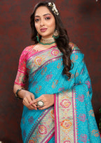 Vedant Vastram Rama Color Kanjeevaram Patola Silk Saree - Rama | Grocsy