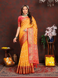 Vedant Vastram Mustard Color Kanjeevaram Organza Silk Saree - Mustard | Grocsy