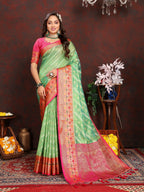 Vedant Vastram Parrot Color Kanjeevaram Organza Silk Saree - Parrot | Grocsy