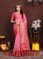 Vedant Vastram Pink Color Kanjeevaram Organza Silk Saree - Pink | Grocsy