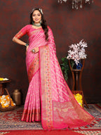 Vedant Vastram Pink Color Kanjeevaram Organza Silk Saree - Pink | Grocsy