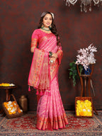 Vedant Vastram Pink Color Kanjeevaram Organza Silk Saree - Pink | Grocsy