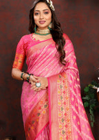Vedant Vastram Pink Color Kanjeevaram Organza Silk Saree - Pink | Grocsy