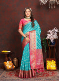 Vedant Vastram Rama Color Kanjeevaram Organza Silk Saree - Rama | Grocsy
