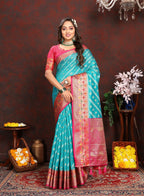 Vedant Vastram Rama Color Kanjeevaram Organza Silk Saree - Rama | Grocsy