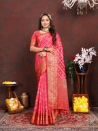 Vedant Vastram Tomato Color Kanjeevaram Organza Silk Saree - Tomato | Grocsy