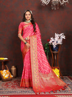Vedant Vastram Tomato Color Kanjeevaram Organza Silk Saree - Tomato | Grocsy