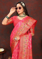 Vedant Vastram Tomato Color Kanjeevaram Organza Silk Saree - Tomato | Grocsy