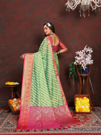 Vedant Vastram Parrot Color Kanjeevaram Organza Silk Saree - Parrot | Grocsy