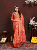 Vedant Vastram Peach Color Kanjeevaram Organza Silk Saree - Peach | Grocsy
