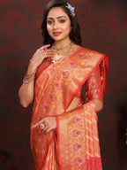 Vedant Vastram Peach Color Kanjeevaram Organza Silk Saree - Peach | Grocsy