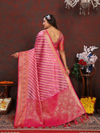 Vedant Vastram Pink Color Kanjeevaram Organza Silk Saree - Pink | Grocsy