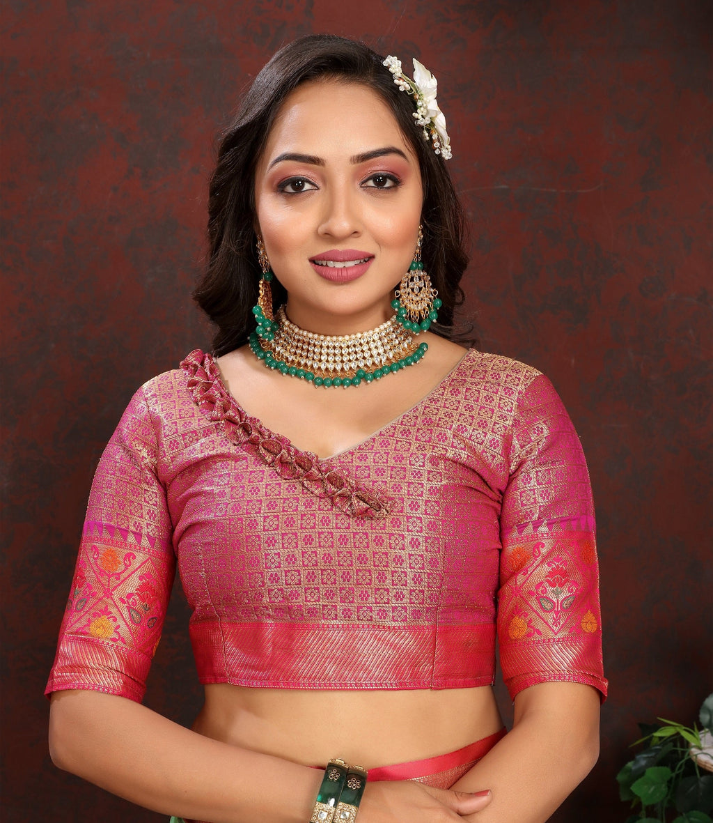 Vedant Vastram Pink Color Kanjeevaram Organza Silk Saree - Pink | Grocsy