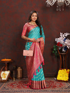 Vedant Vastram Rama Color Kanjeevaram Organza Silk Saree - Rama | Grocsy