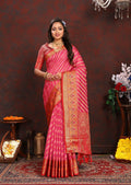 Vedant Vastram Tomato Color Kanjeevaram Organza Silk Saree - Tomato | Grocsy