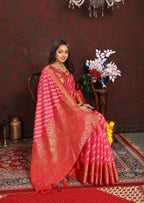 Vedant Vastram Tomato Color Kanjeevaram Organza Silk Saree - Tomato | Grocsy