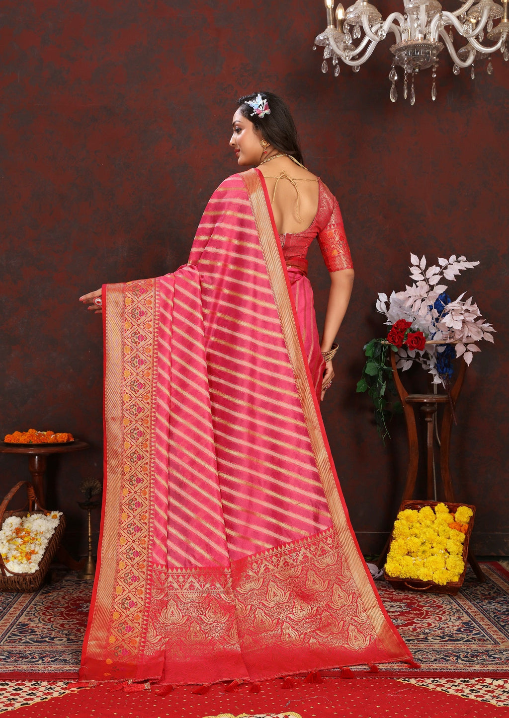 Vedant Vastram Tomato Color Kanjeevaram Organza Silk Saree - Tomato | Grocsy
