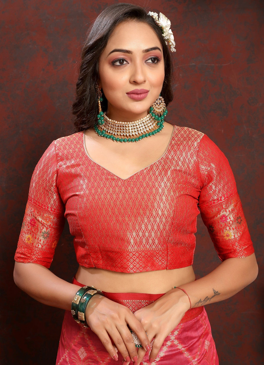 Vedant Vastram Peach Color Kanjeevaram Organza Silk Saree - Peach | Grocsy