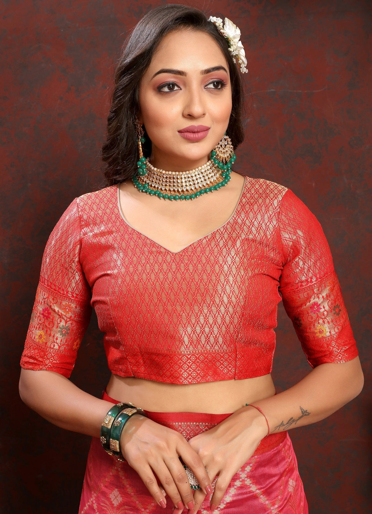 Vedant Vastram Peach Color Kanjeevaram Organza Silk Saree - Peach | Grocsy