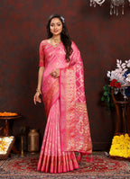Vedant Vastram Pink Color Kanjeevaram Organza Silk Saree - Pink | Grocsy