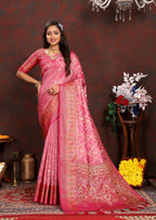 Vedant Vastram Pink Color Kanjeevaram Organza Silk Saree - Pink | Grocsy